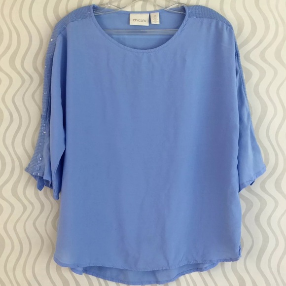 Chicos Sequin Embellished Blue Top Size 0 - Picture 1 of 4